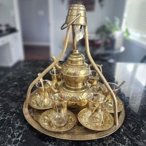 vintage brass Turkish tea Set